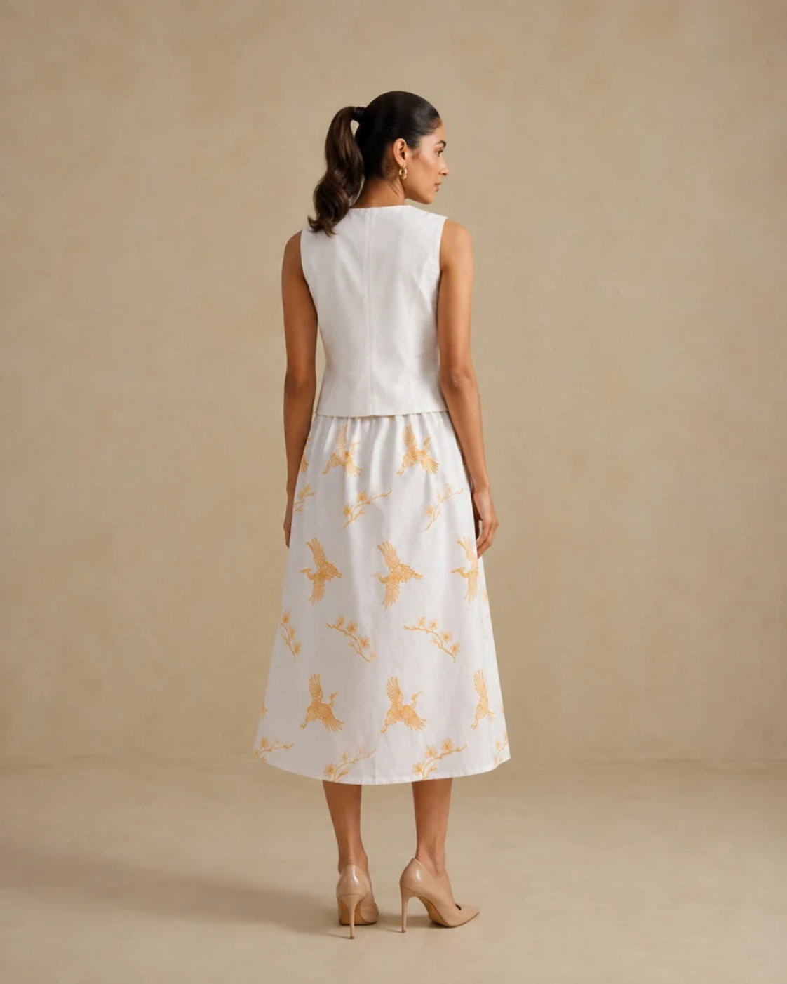 The Gilded Crane White Waistcoat & Skirt Set