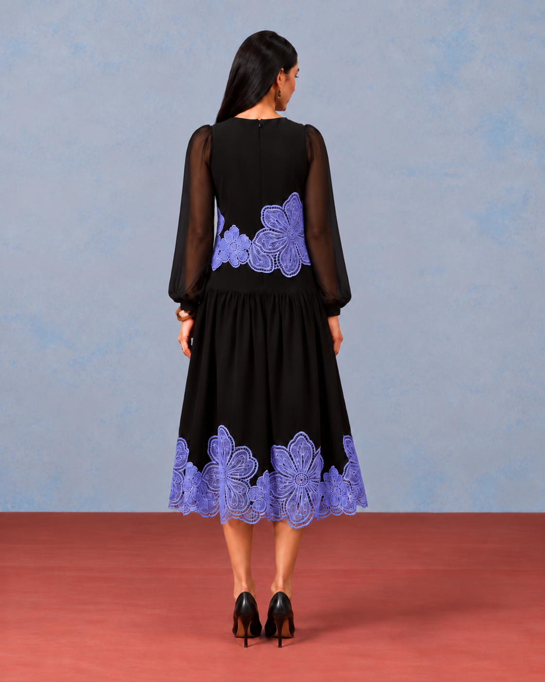 The Celine Noir & Iris Appliqué Skirt Set