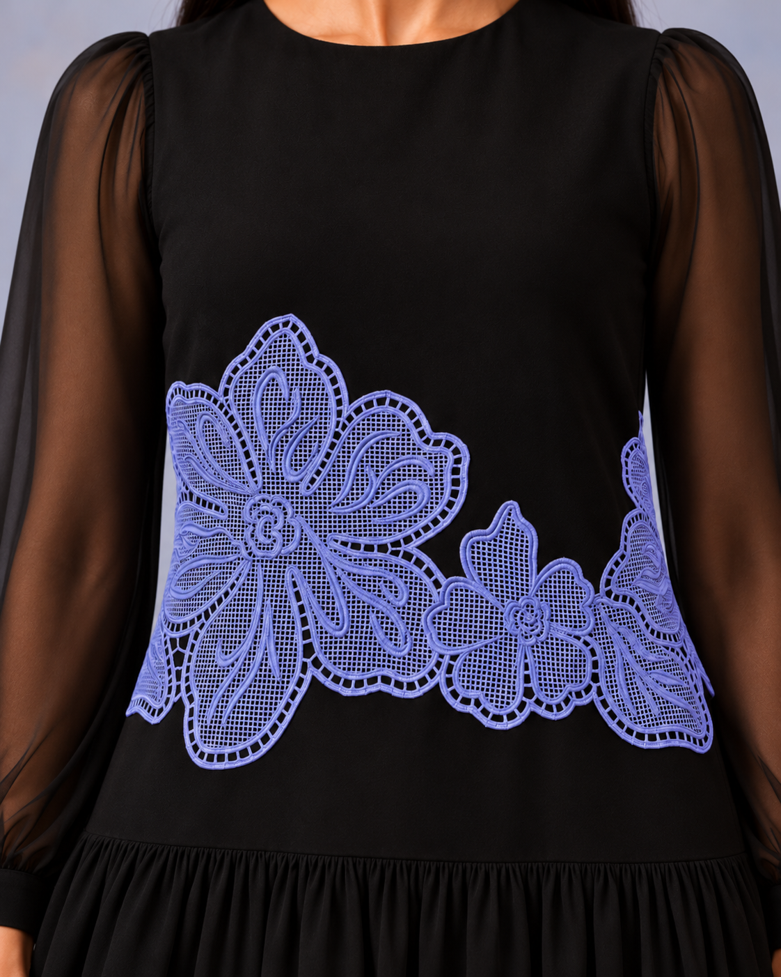 The Celine Noir & Iris Appliqué Skirt Set