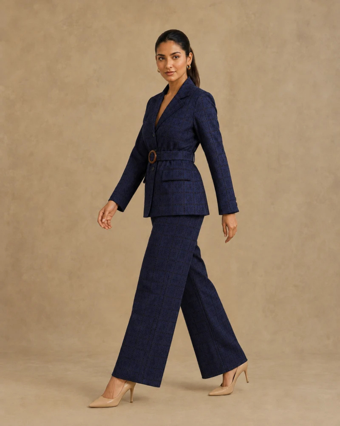 The Midnight Navy Eyelet Belted Trouser Suit