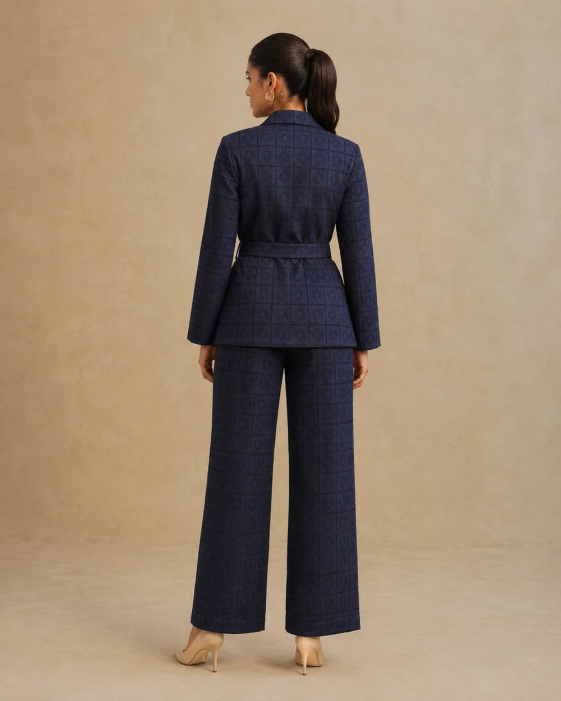 The Midnight Navy Eyelet Belted Trouser Suit