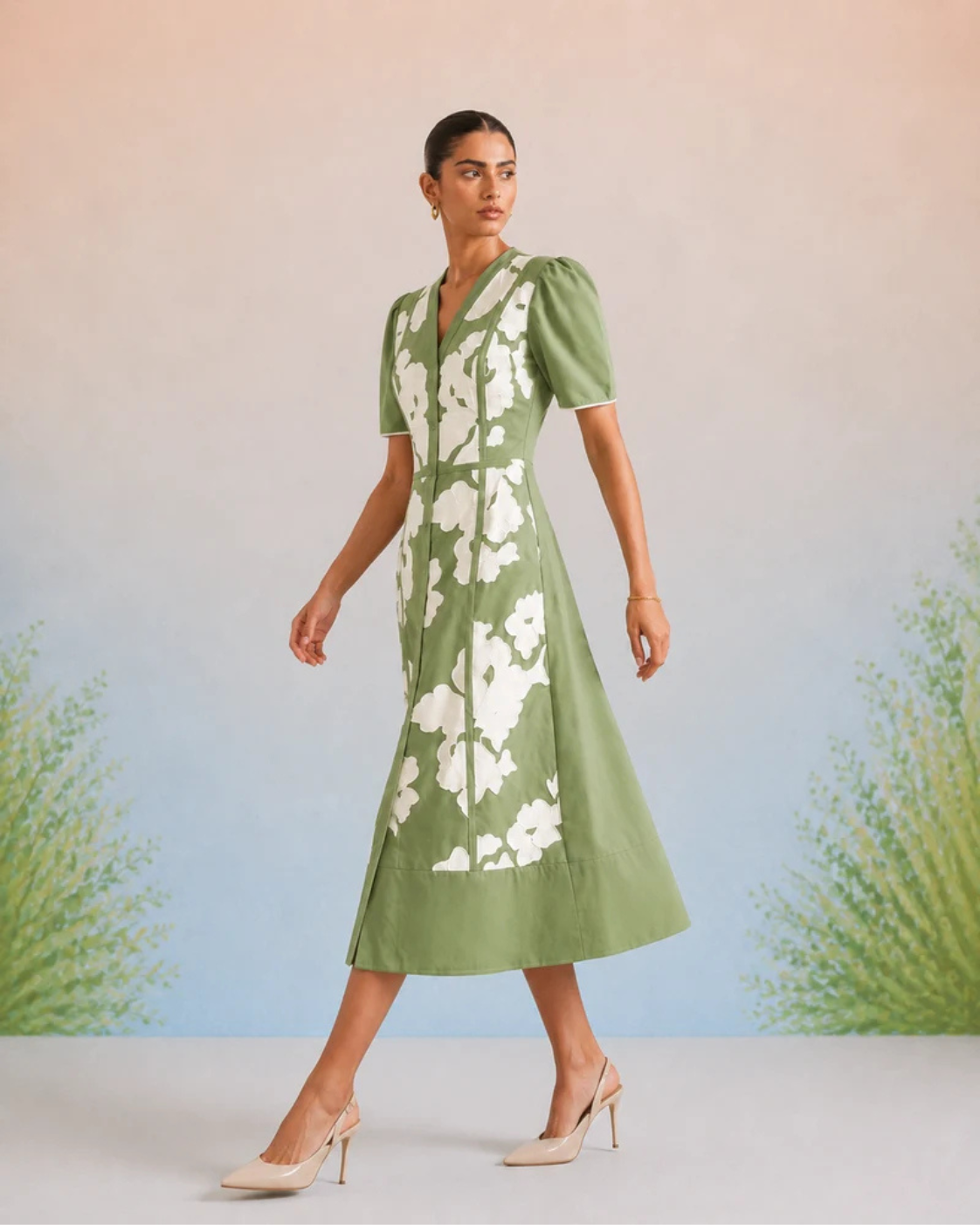 Bulevar Blossom - The Eden Green Appliqué Midi Dress