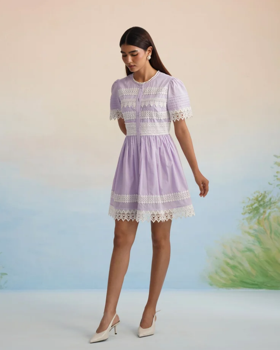 Bulevar Blossom - The Lilac Whisper Lace Button-Down Mini Dress
