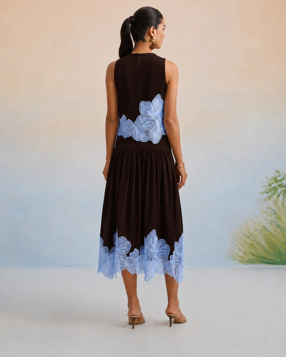 Bulevar Blossom - The Geneva Espresso & Azure Appliqué Skirt Set