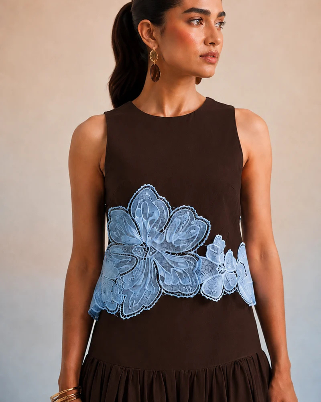 Bulevar Blossom - The Geneva Espresso & Azure Appliqué Skirt Set