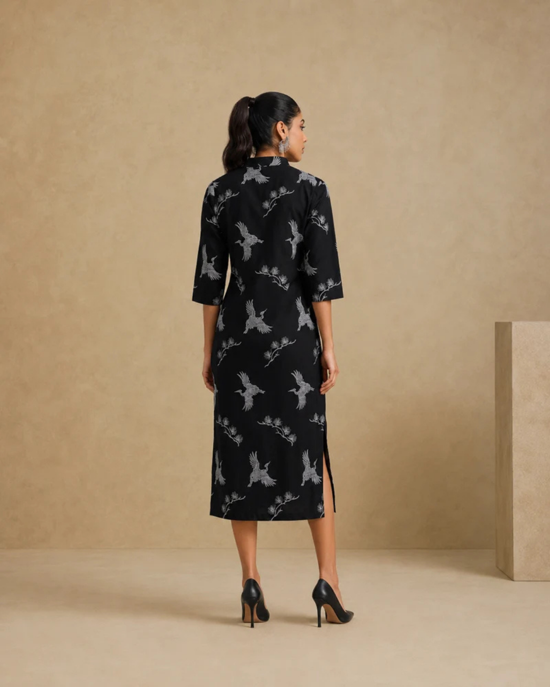 Sunset Soiree - The Nori Black Floral Embroidered Midi Dress