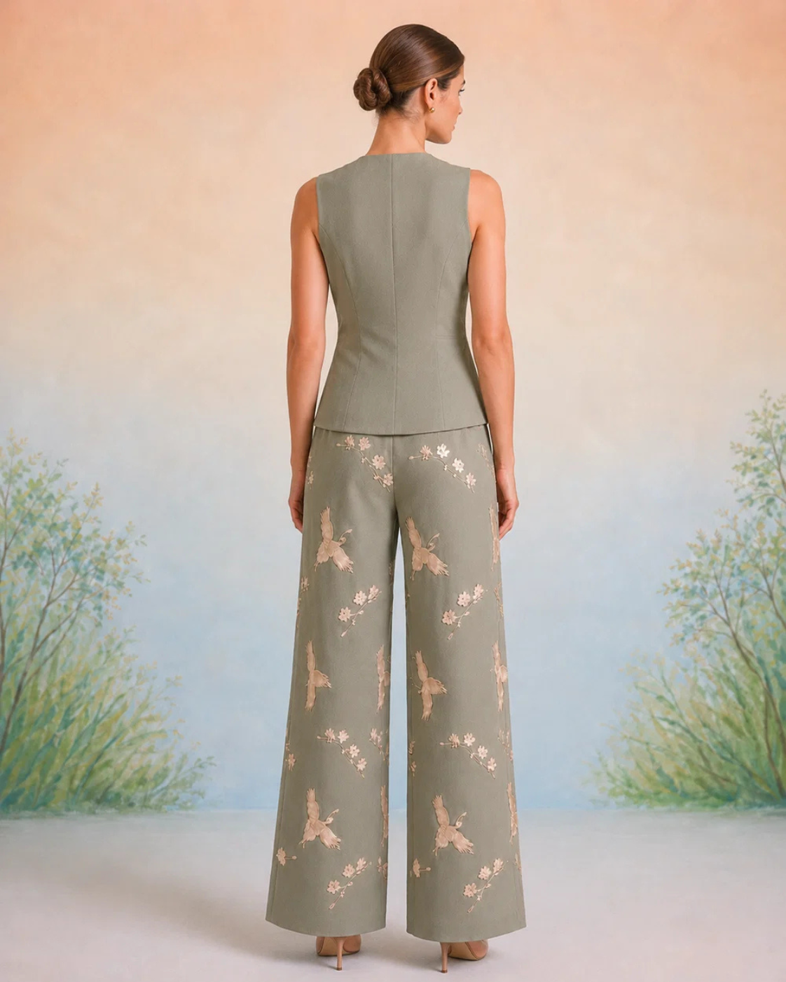Bulevar Blossom - The Aveline Sage Crane Vest Set