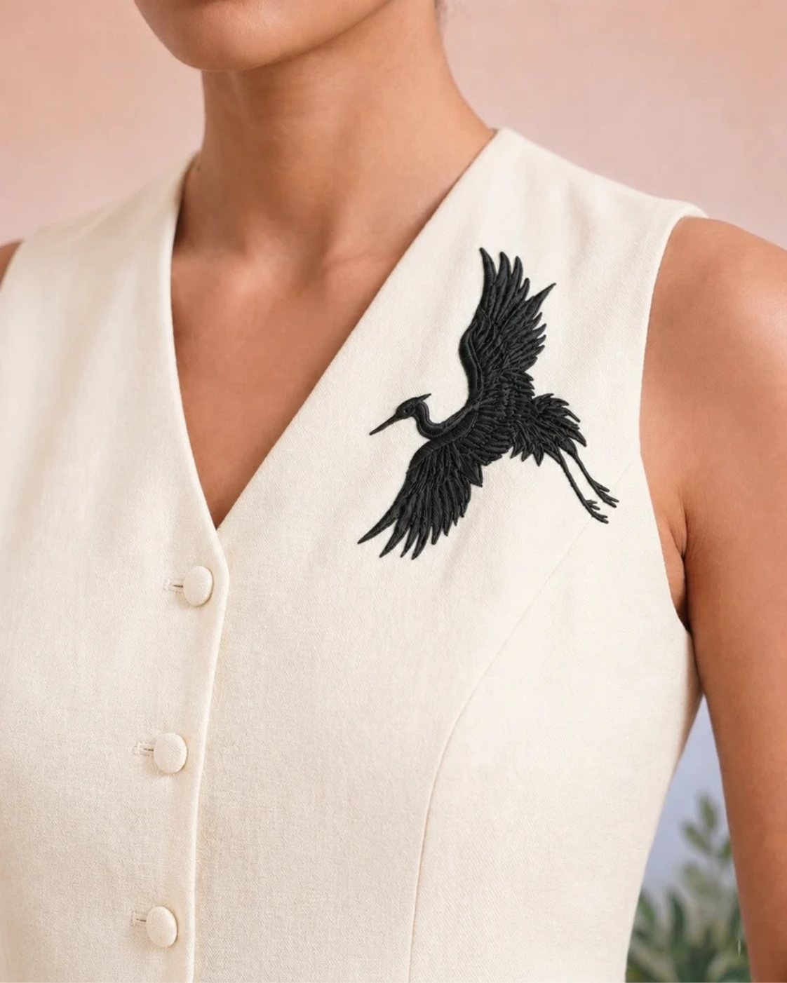 The Artemis Ivory Crane Vest Set