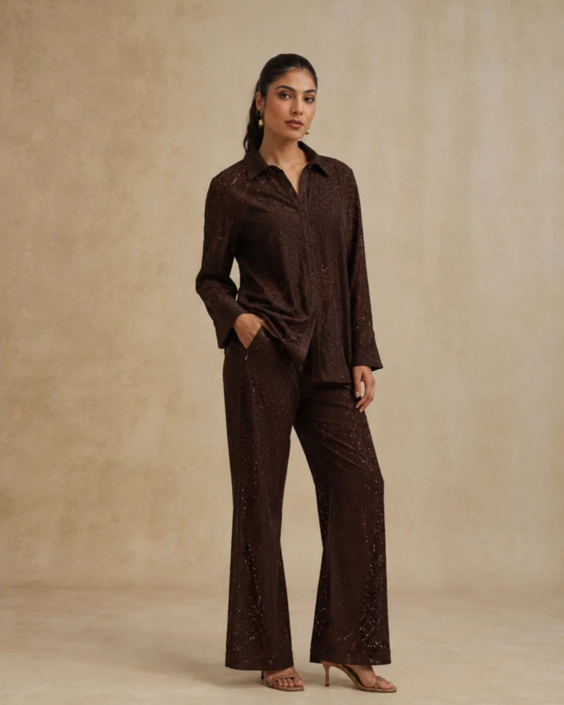 The Havana Espresso Raschel Shirt Set