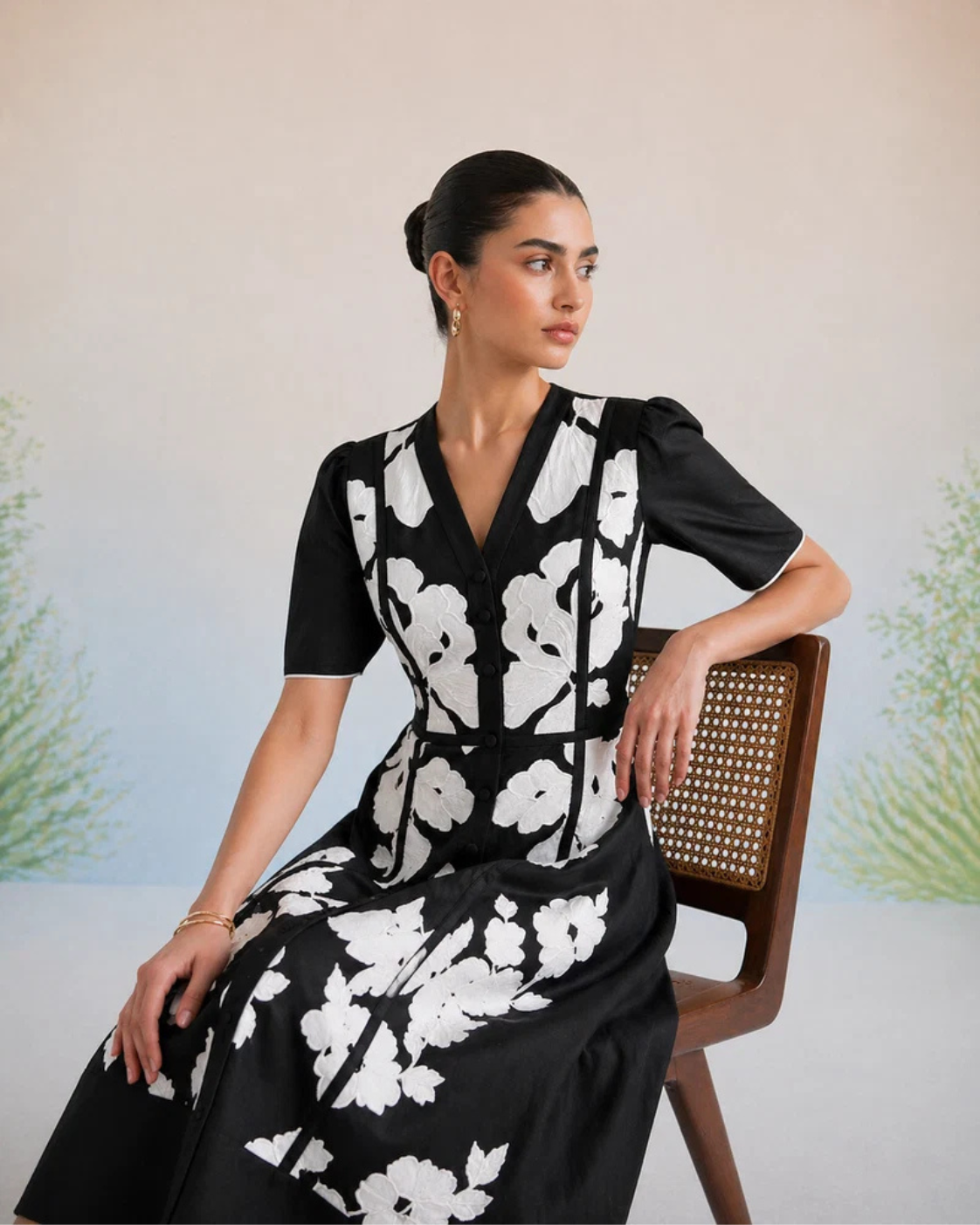 The Verona Monochrome Floral Appliqué Dress | 24-Hr Dispatch