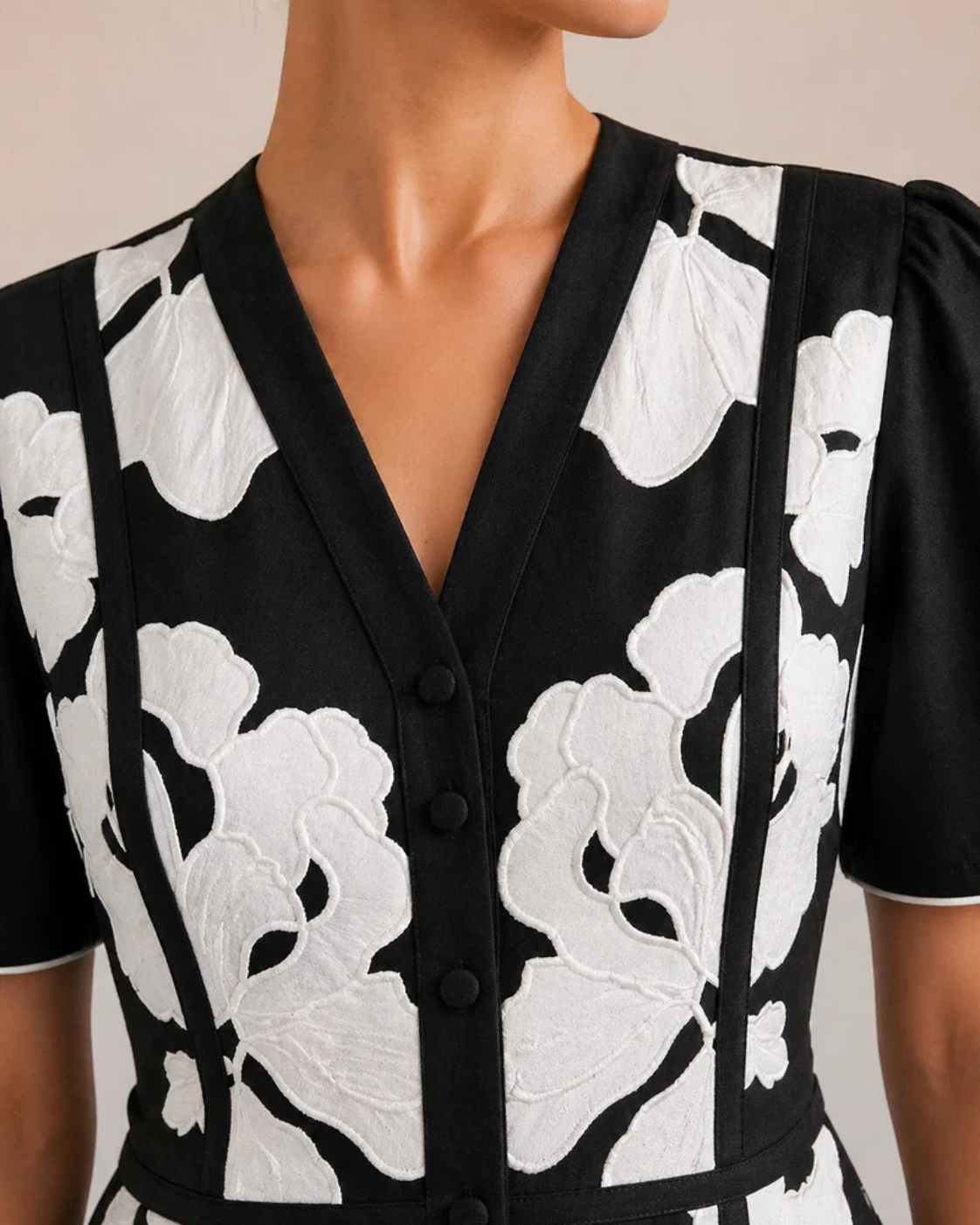 The Verona Monochrome Floral Appliqué Dress | 24-Hr Dispatch