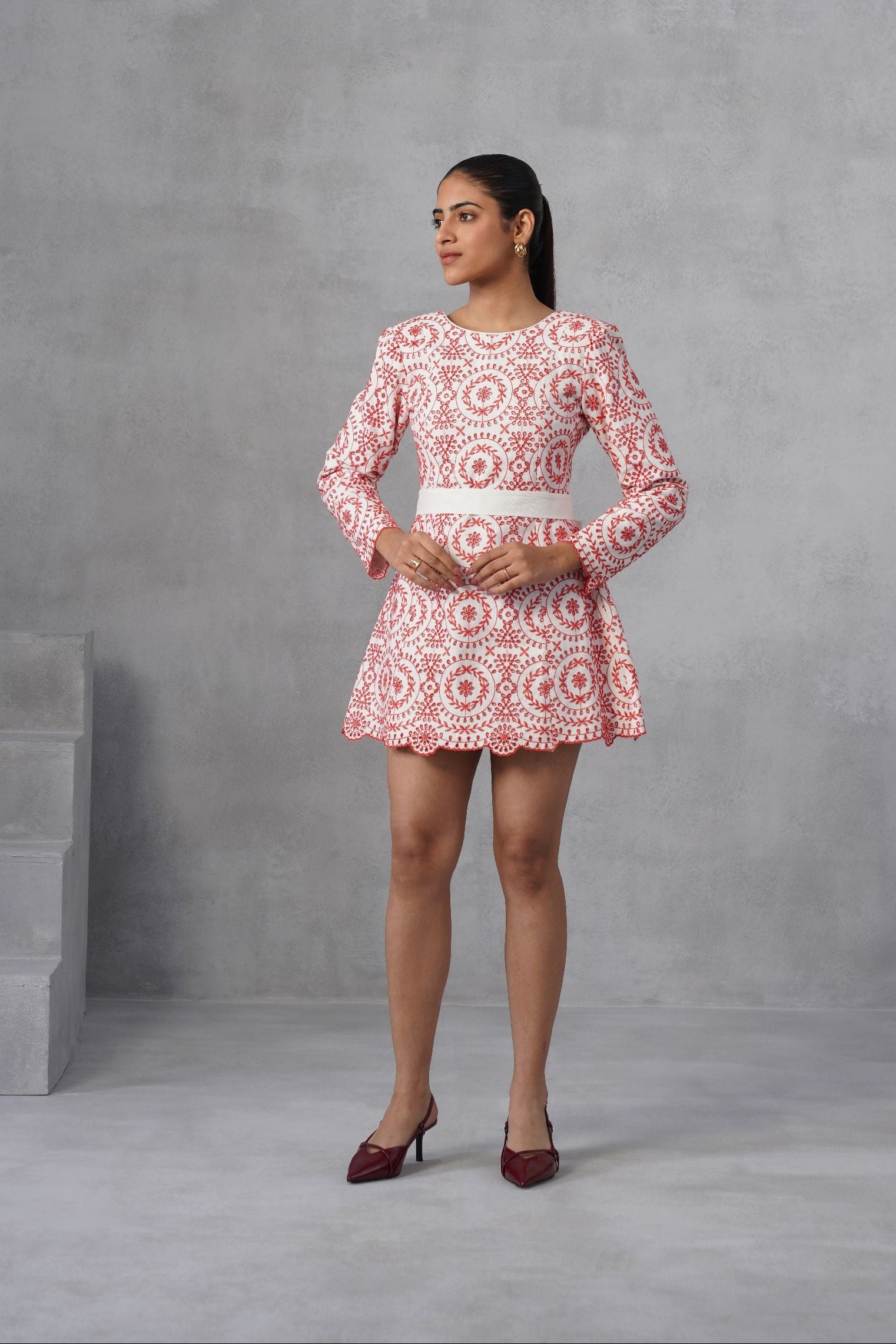 Coral & Ivory Eyelet Mini Dress
