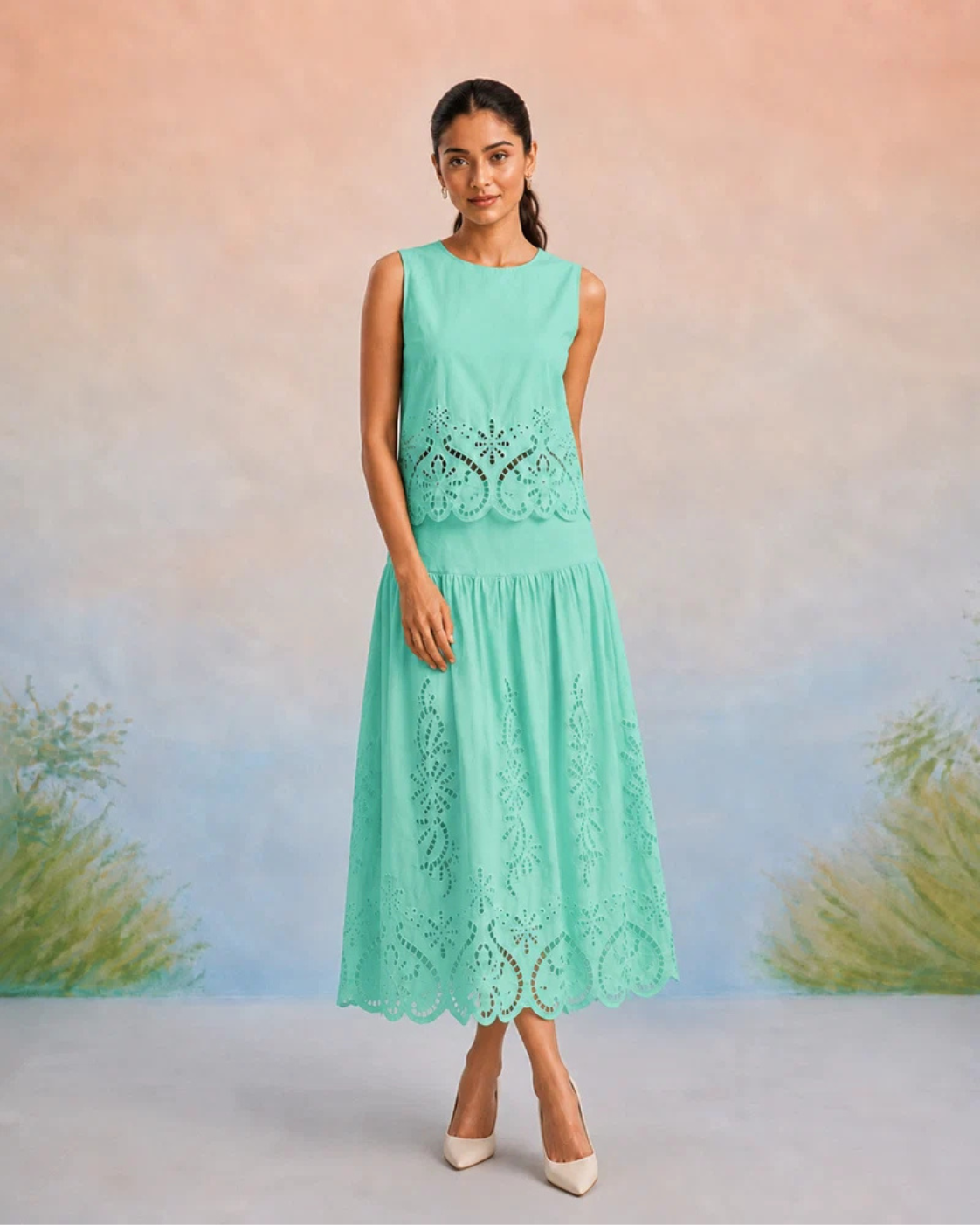 Bulevar Blossom - The Amalfi Mint Cutwork Skirt Set