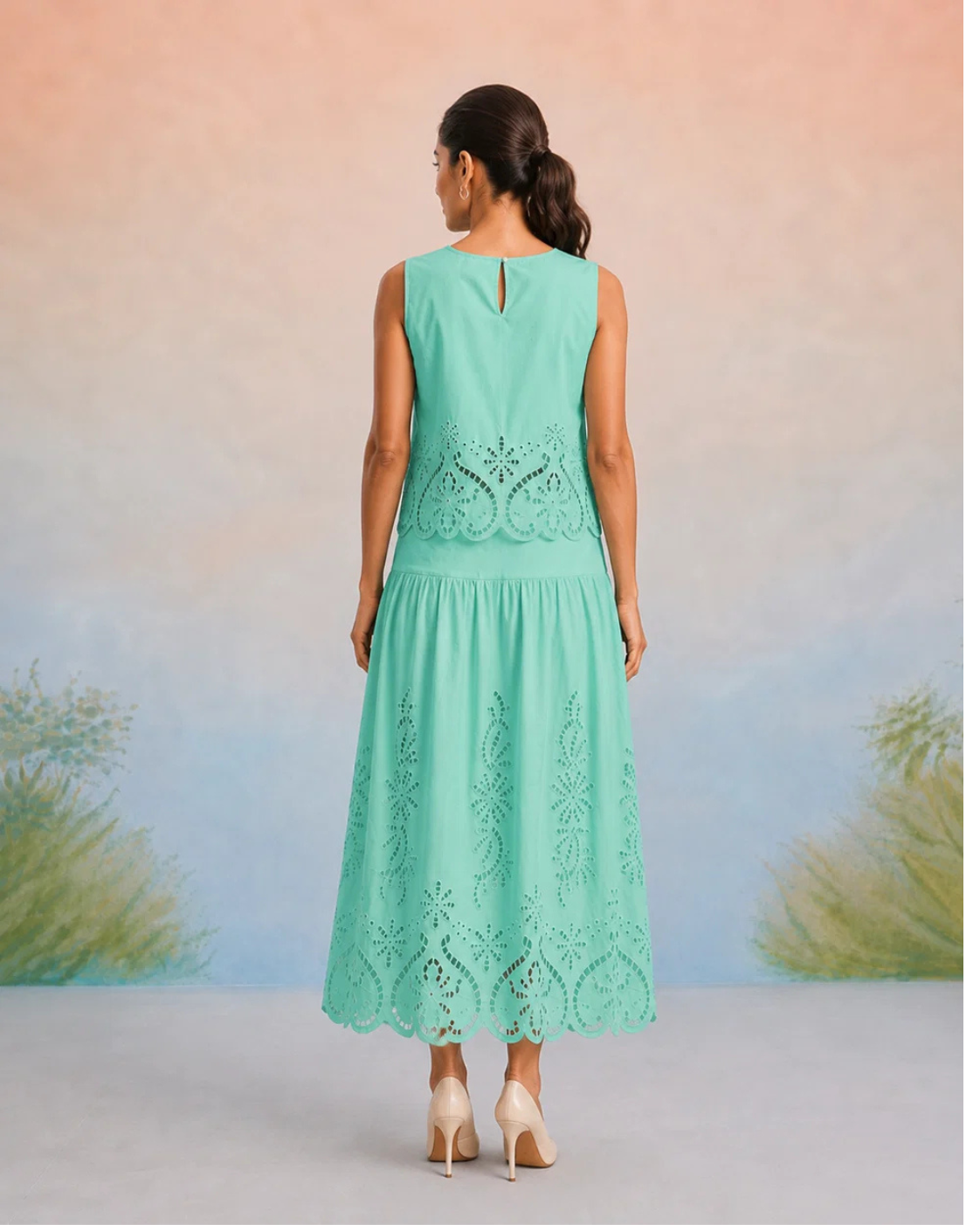 Bulevar Blossom - The Amalfi Mint Cutwork Skirt Set