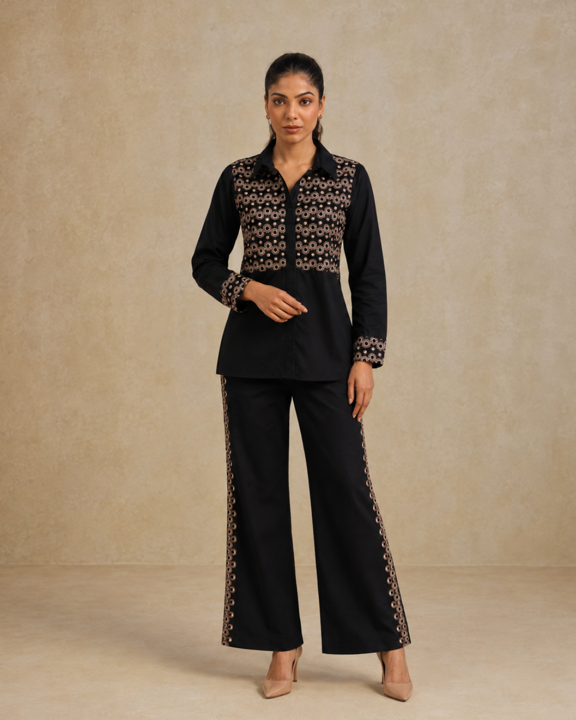 The Midnight Bronze Embroidered Shirt & Trouser Set