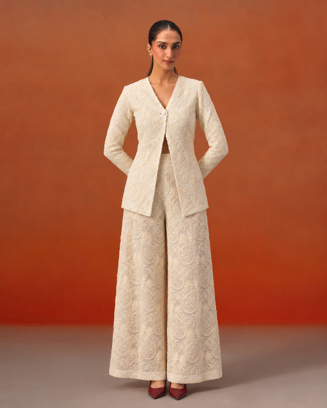 The Estelle Ivory Embroidered Blazer Set