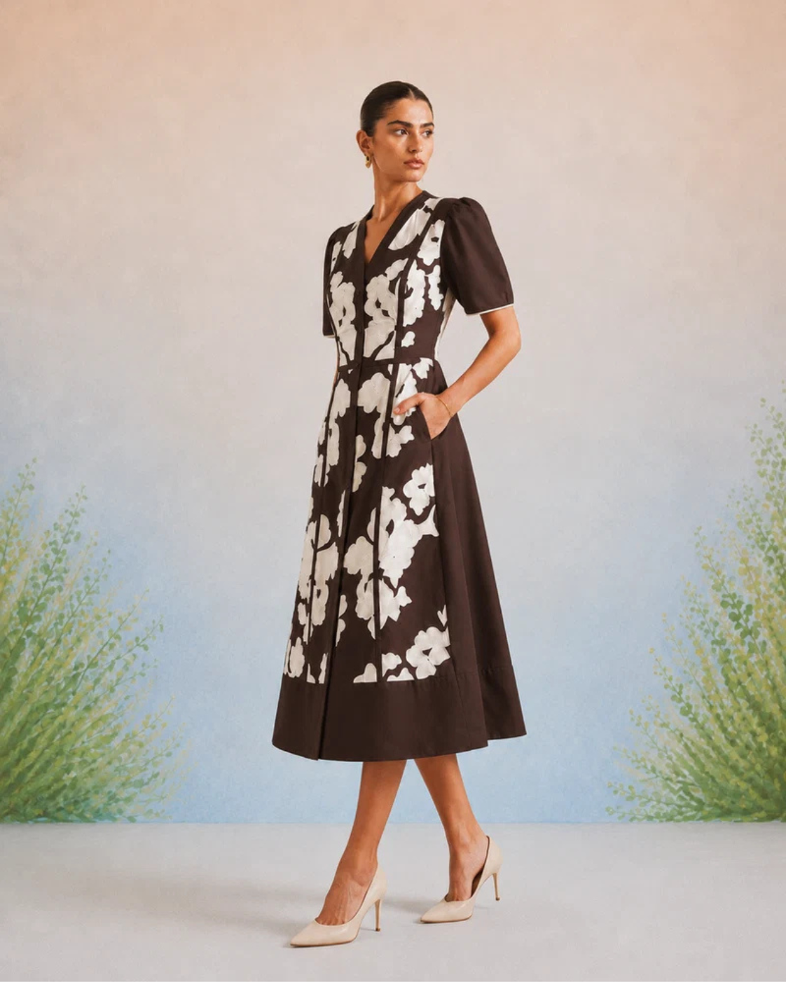 Bulevar Blossom - The Arye Espresso Appliqué Midi Dress