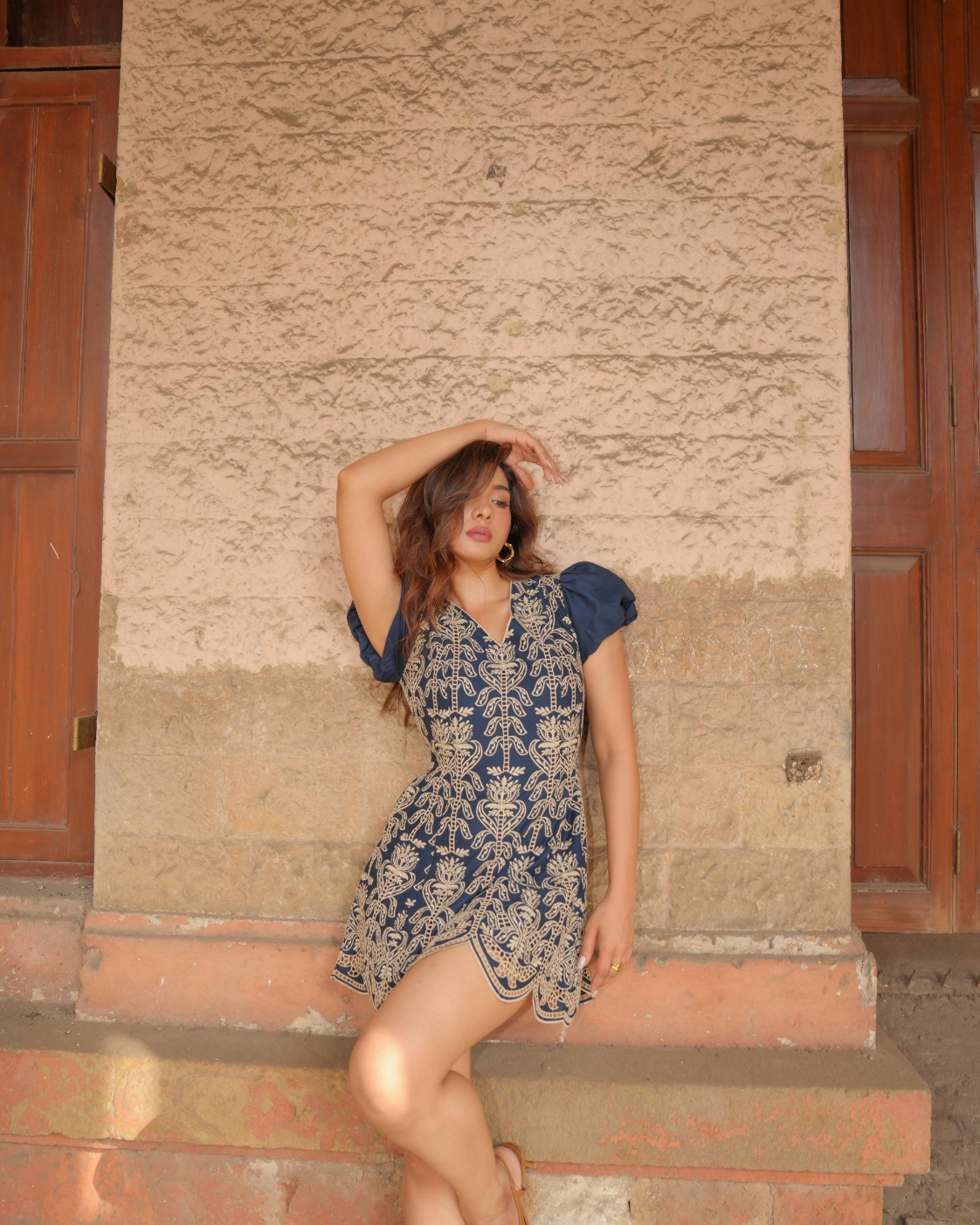 Natasha Bharadwaj in The Midnight Fleur Embroidered Mini Dress