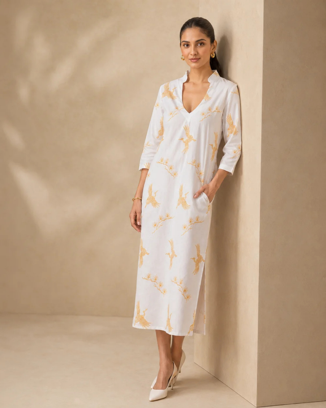The Gilded Crane White V-Neck Tunic Dress