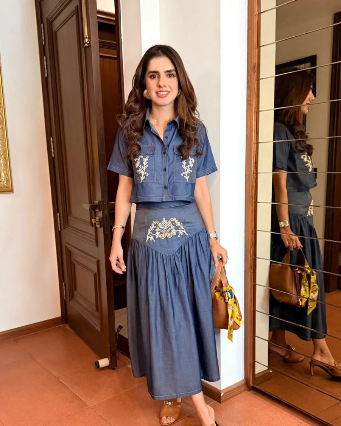 Sharnamli Mehra in The Midnight Indigo Heritage Embroidered Denim Co-ord