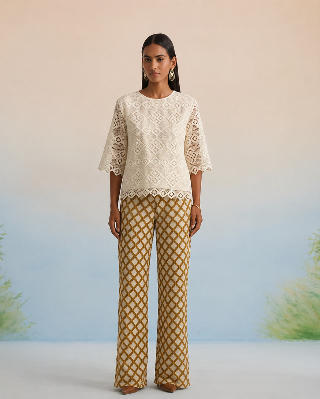 Bulevar Blossom - The Sienna Geometric Lace Pant Set