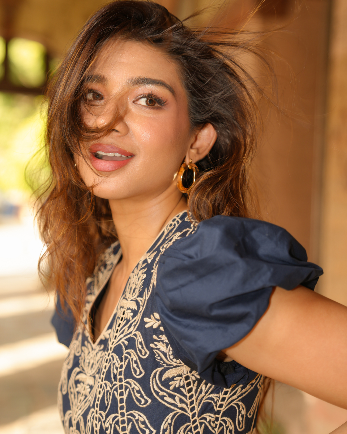 Natasha Bharadwaj in The Midnight Fleur Embroidered Mini Dress