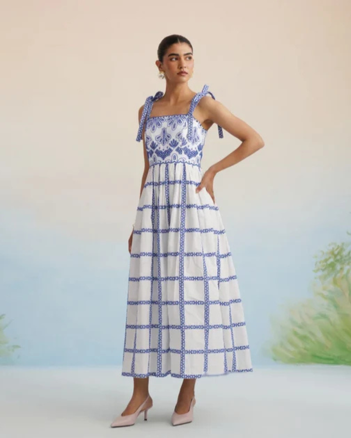 Bulevar Blossom - The Santorini Blue Tie-Shoulder Midi Dress