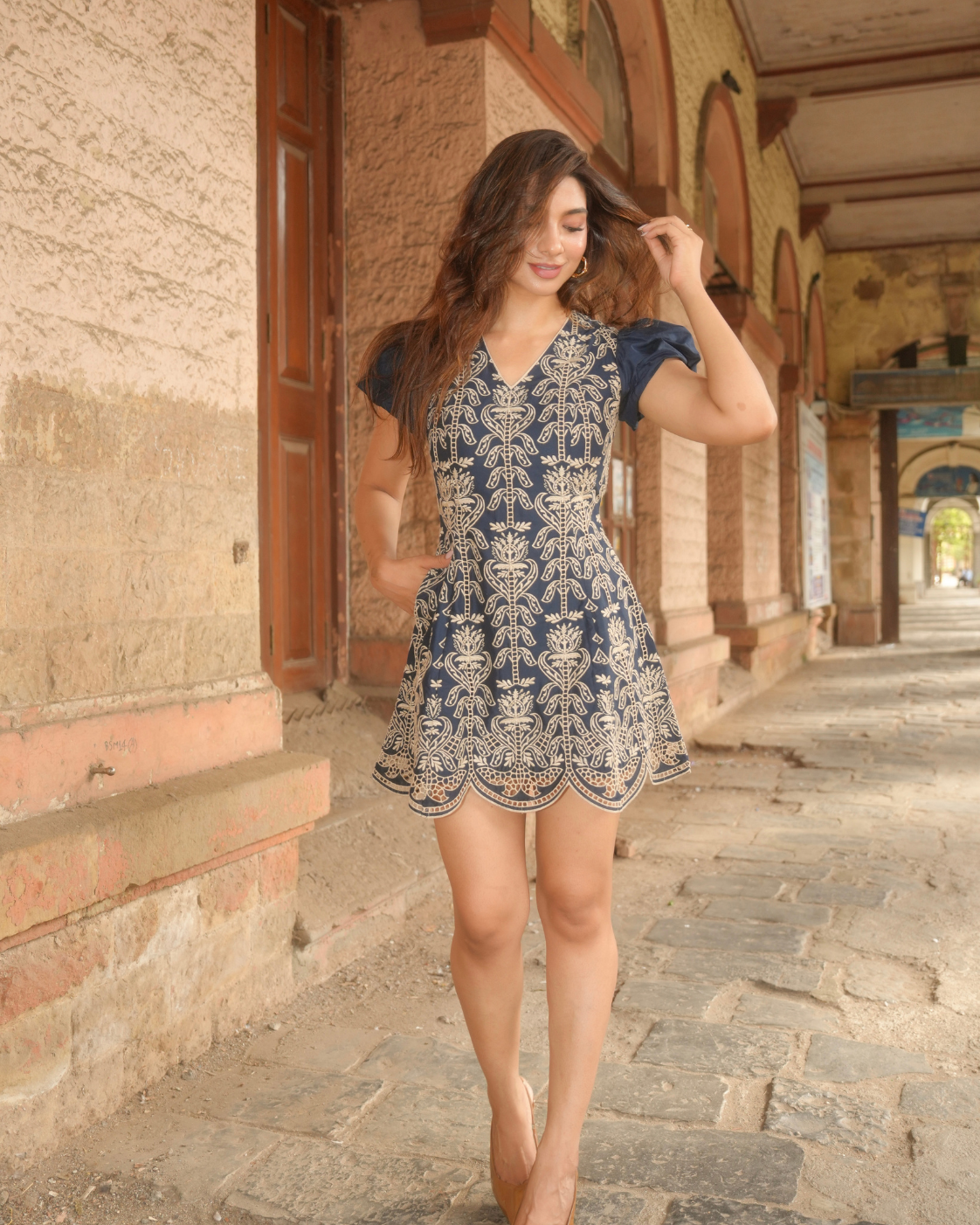 Natasha Bharadwaj in The Midnight Fleur Embroidered Mini Dress