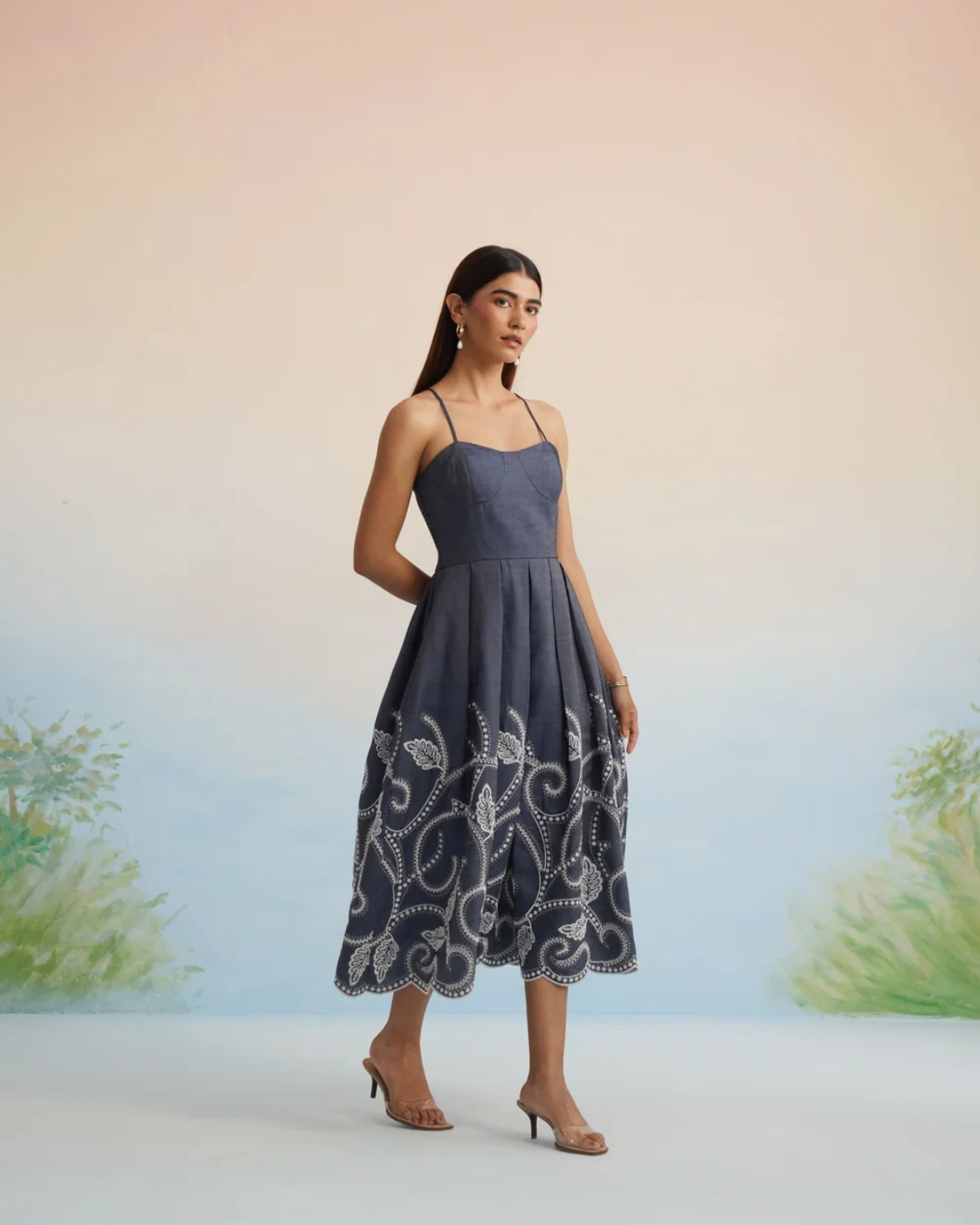 The Indigo Vine Embroidered Midi Dress