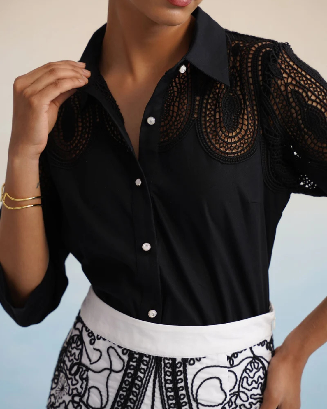 The Monochrome Noir Cutwork Lace Skirt Set