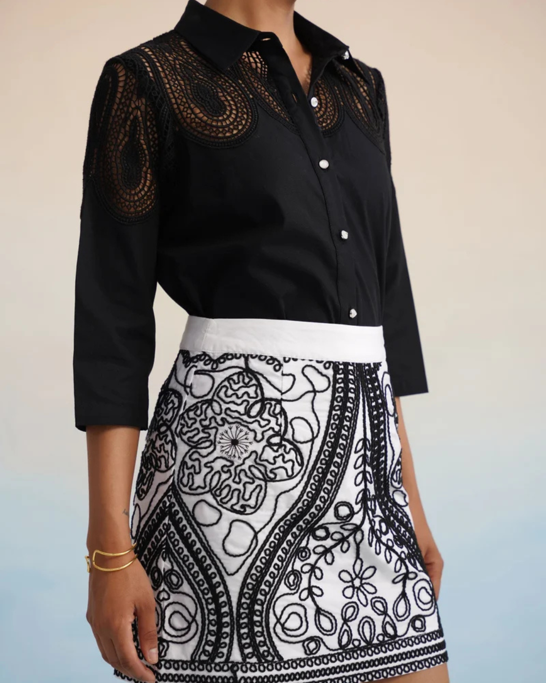 The Monochrome Noir Cutwork Lace Skirt Set