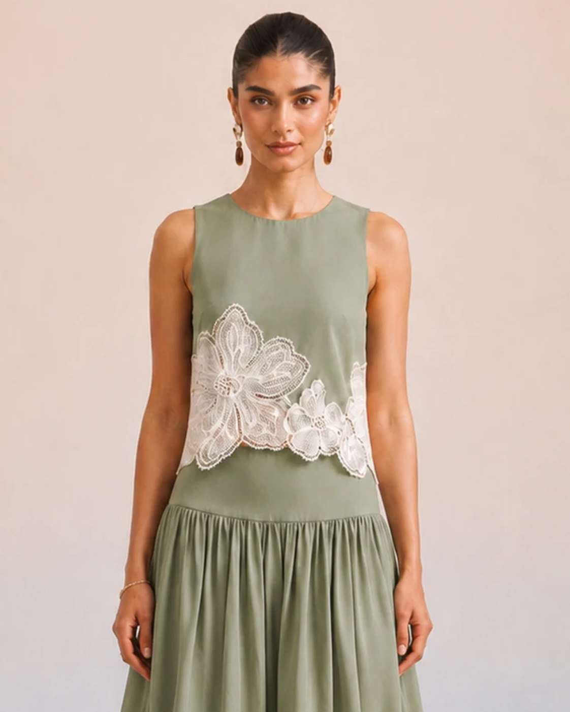 The Florence Sage Appliqué Skirt Set | 24-Hr Dispatch