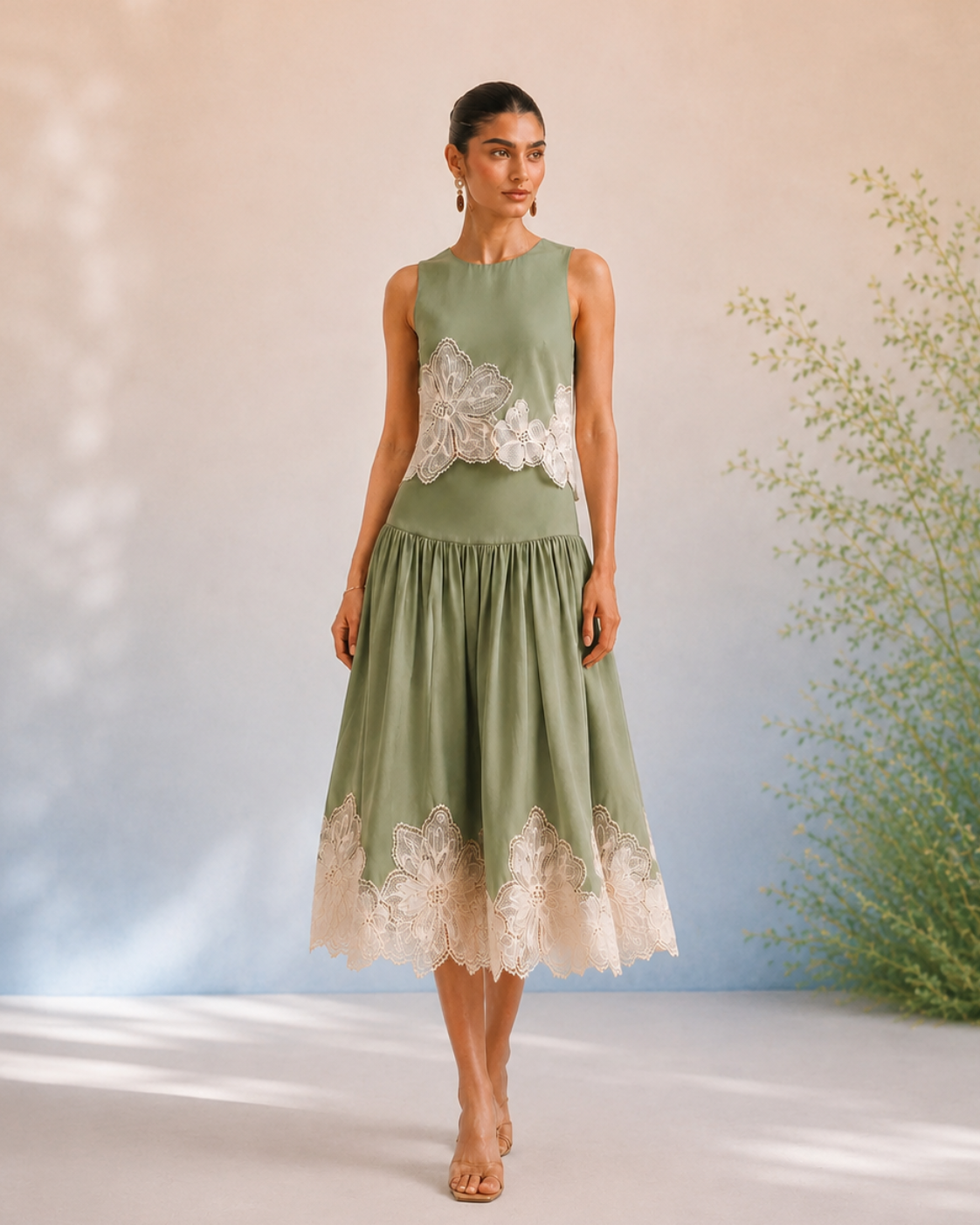 The Florence Sage Appliqué Skirt Set | 24-Hr Dispatch