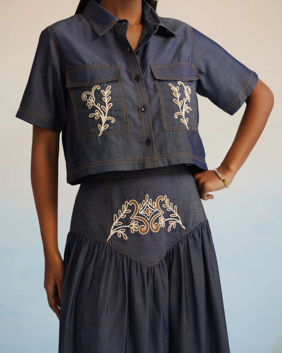 The Midnight Indigo Heritage Embroidered Denim Co-ord