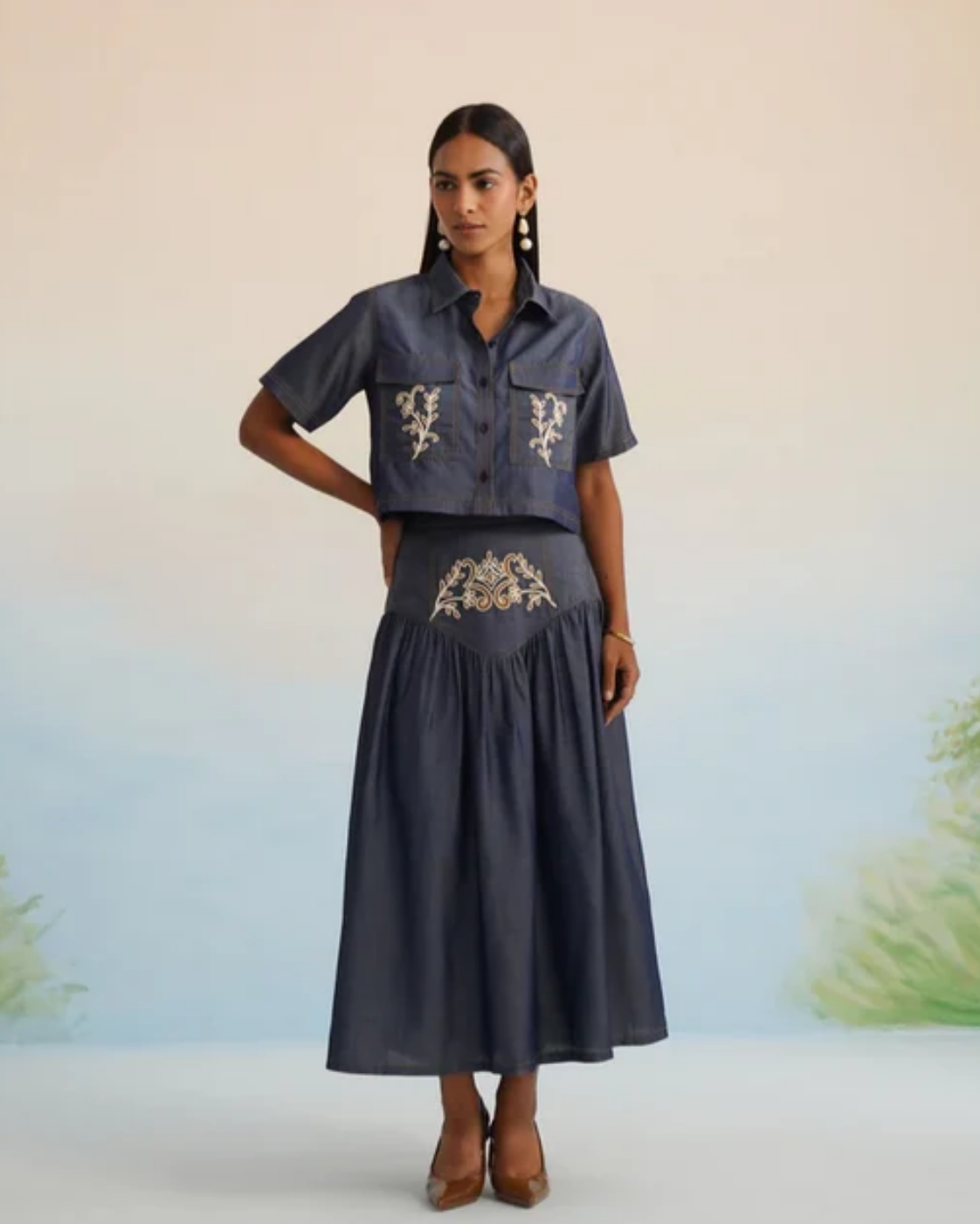 Bulevar Blossom - The Midnight Indigo Heritage Embroidered Denim Co-ord