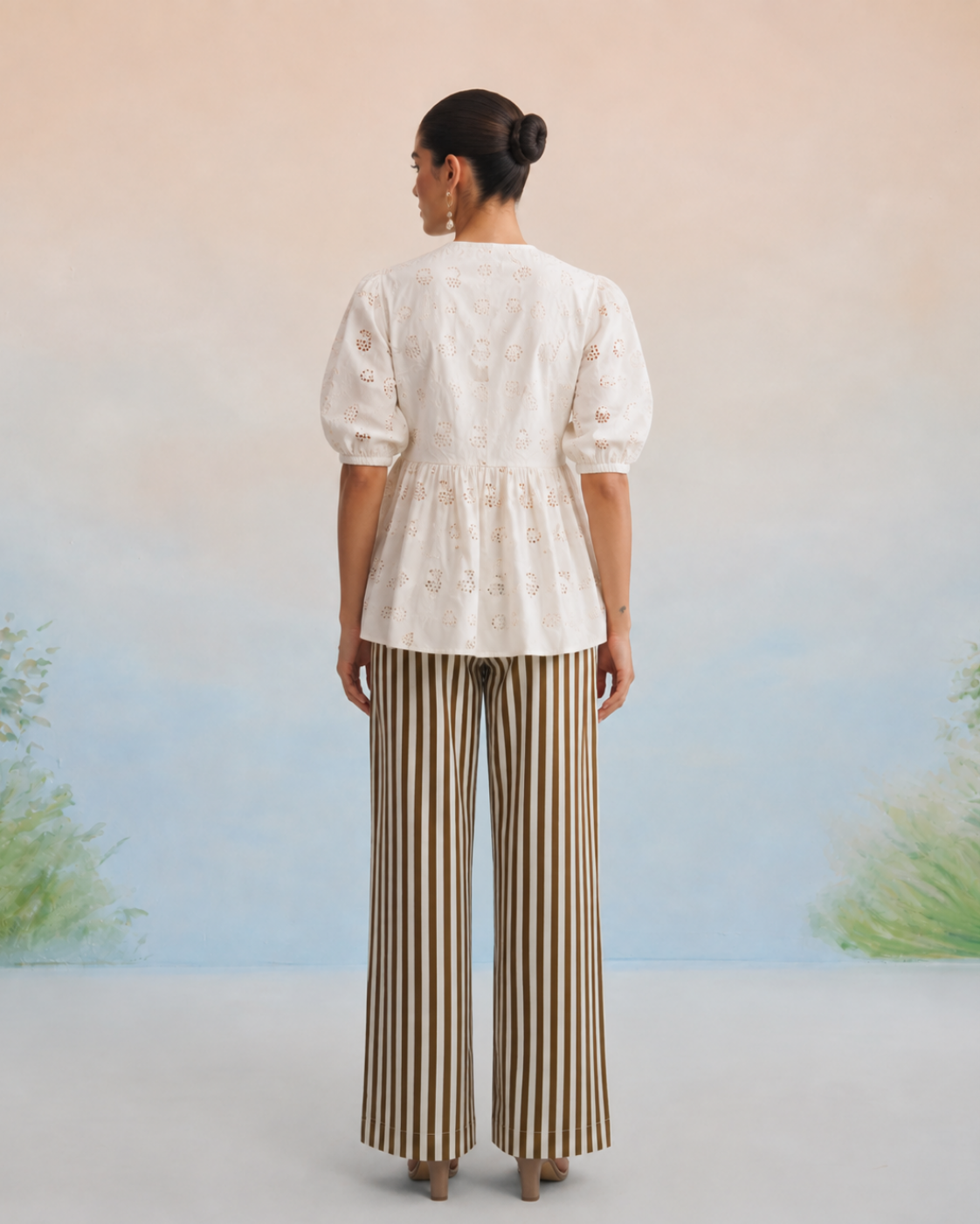 The Isla Ivory Cutwork Peplum Pant Set
