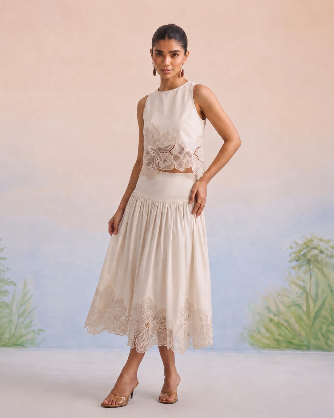 The Vienna Ivory Floral Appliqué Skirt Set