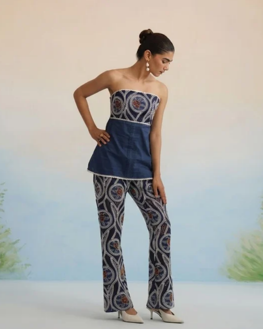 Bulevar Blossom - The Indigo Motif Strapless Embroidered Pant Set
