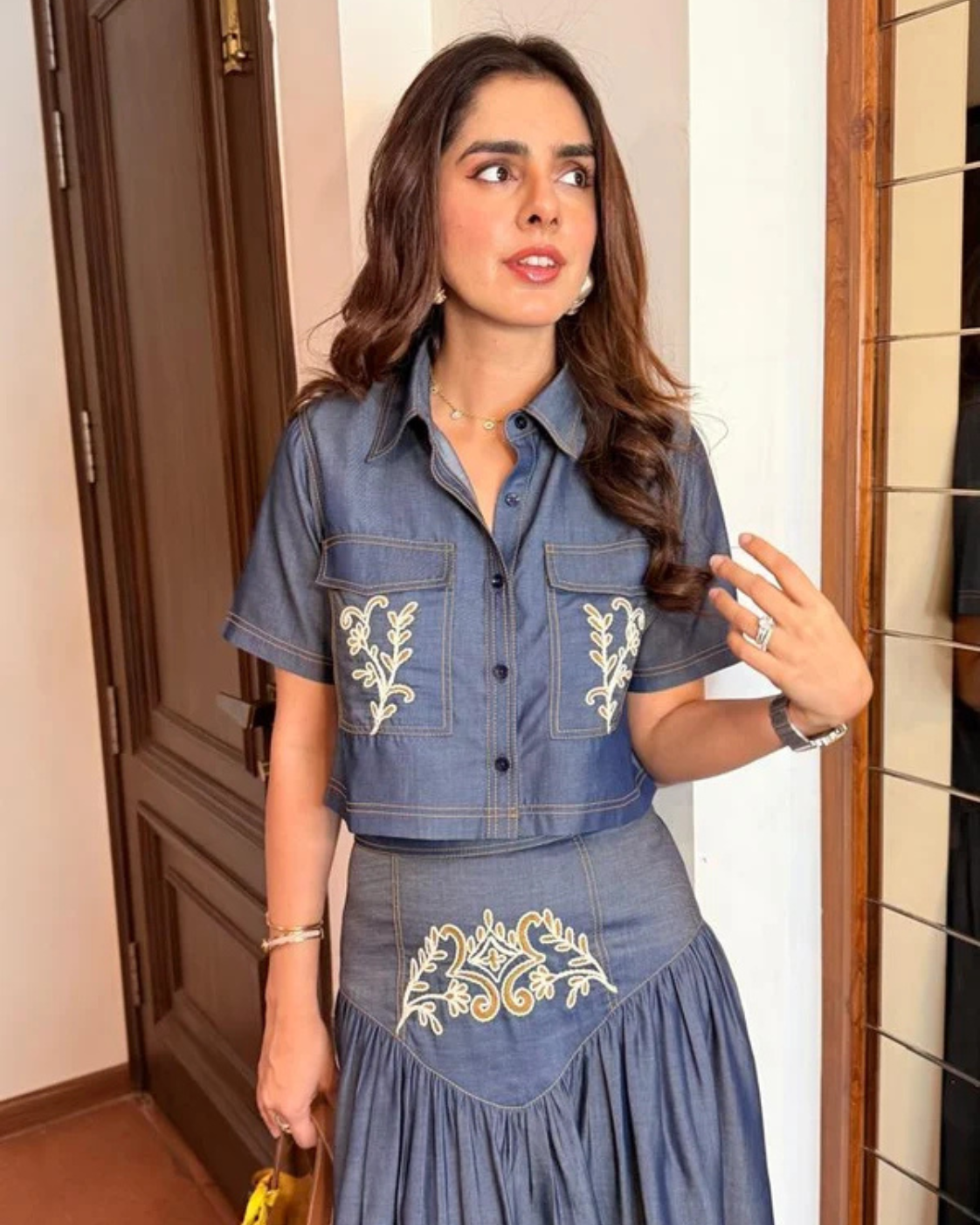 Sharnamli Mehra in The Midnight Indigo Heritage Embroidered Denim Co-ord