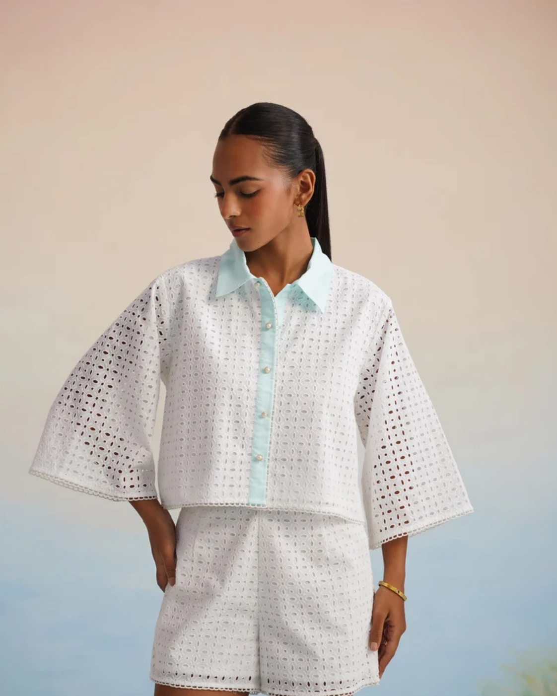 The Amalfi Aqua-Trim Cutwork Short Set