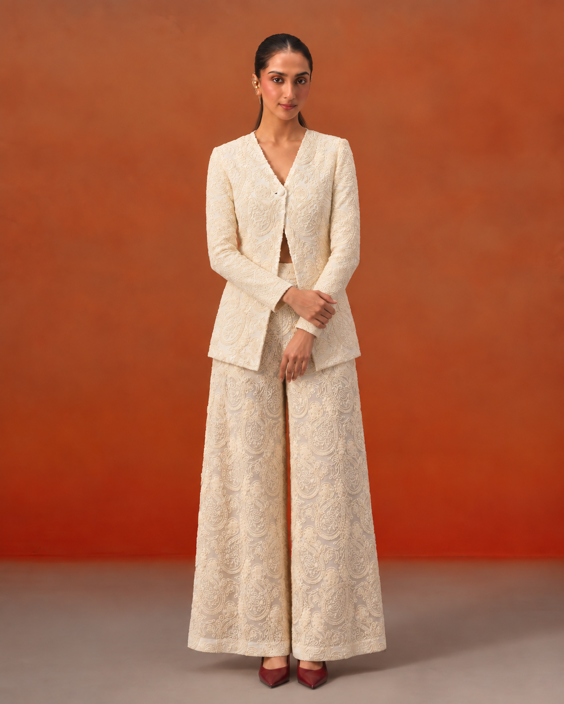 The Estelle Ivory Embroidered Blazer Set