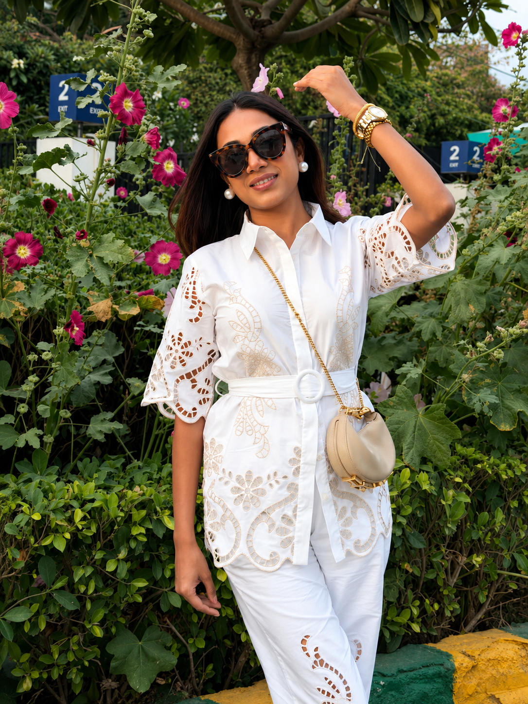 Cipia Artul in The Casablanca Ivory White Cutwork Shirt & Pant Set