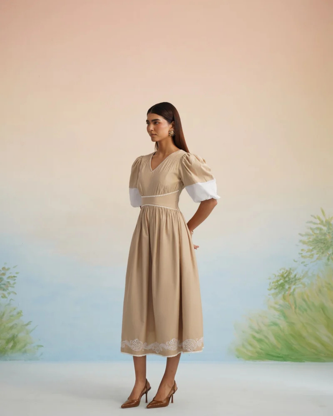 The Sand Embroidered Midi Dress