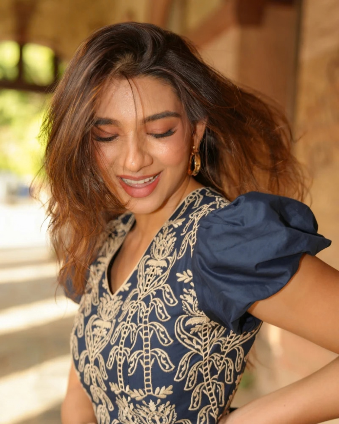 Natasha Bharadwaj in The Midnight Fleur Embroidered Mini Dress