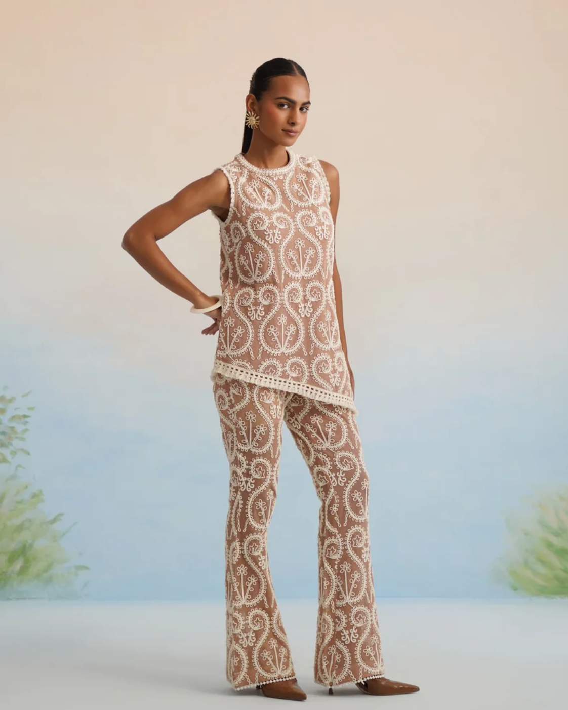 The Nomad Paisley Embroidered Pant Set
