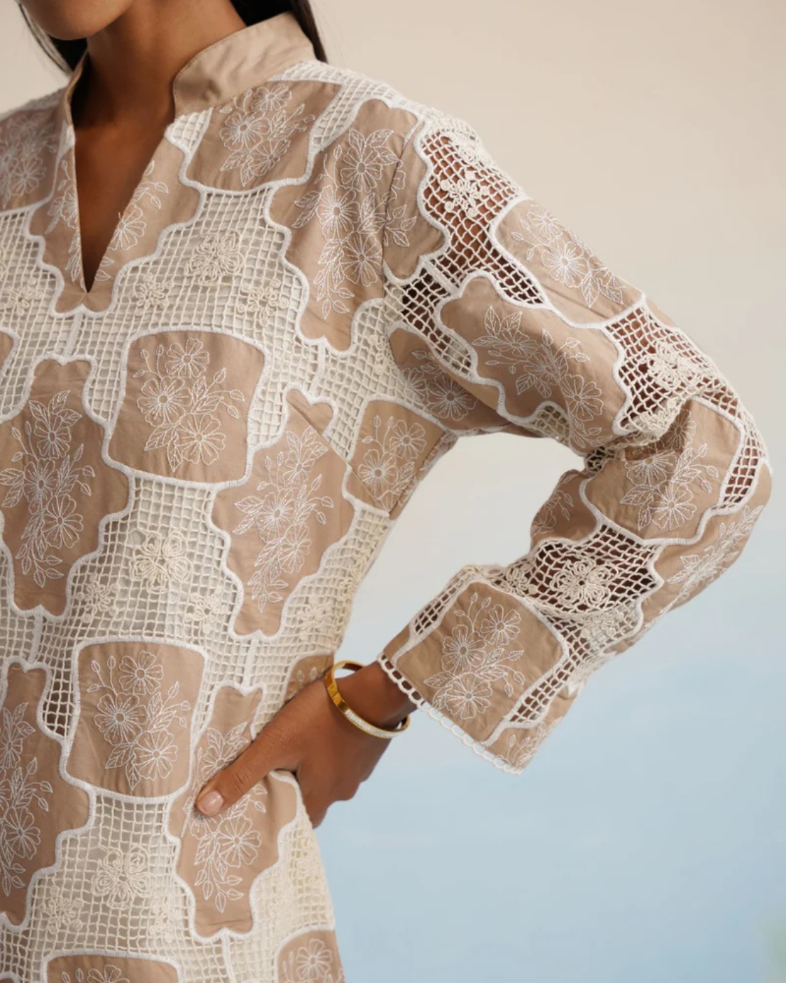 The Sahara Geometric Lace Shift Mini Dress