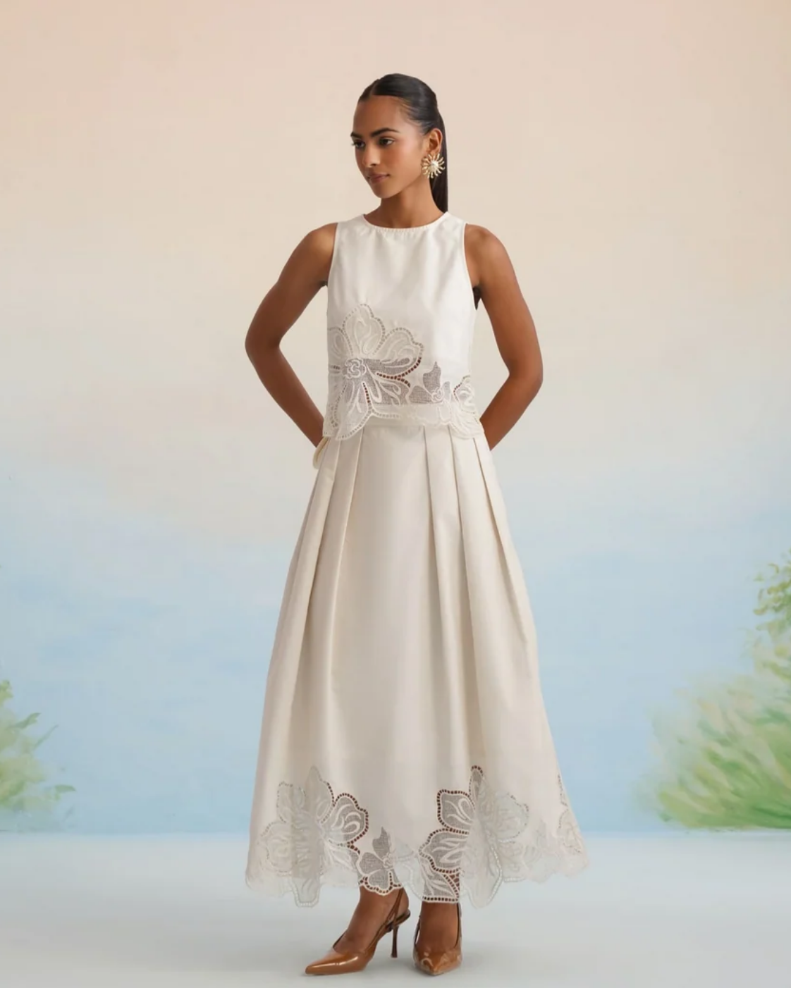 Bulevar Blossom - The Alabaster Floral Cutwork Pleated Dress