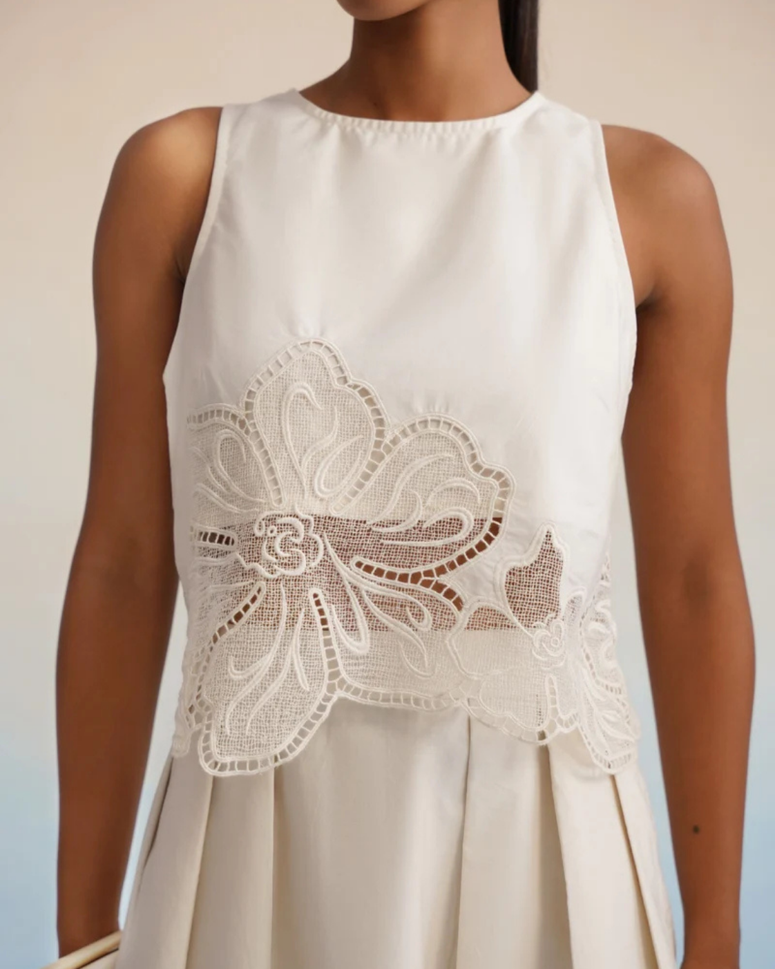 The Alabaster Floral Cutwork Pleated Dress