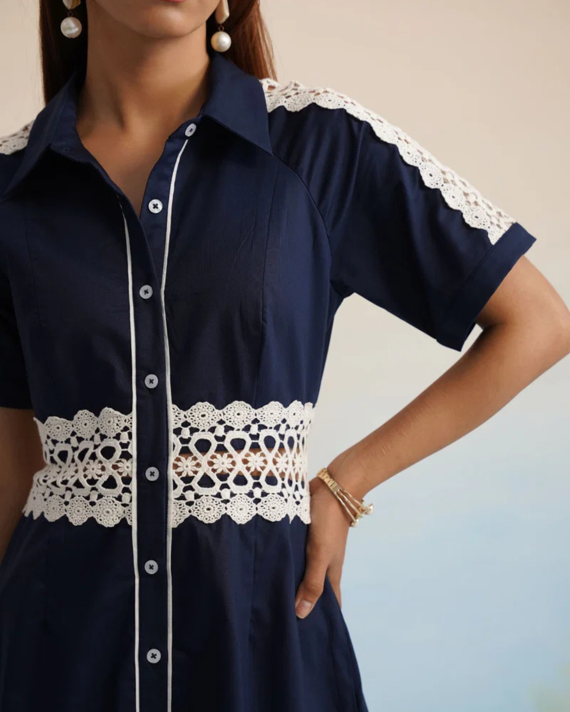 The Navy Bloom Lace Shirt Dress