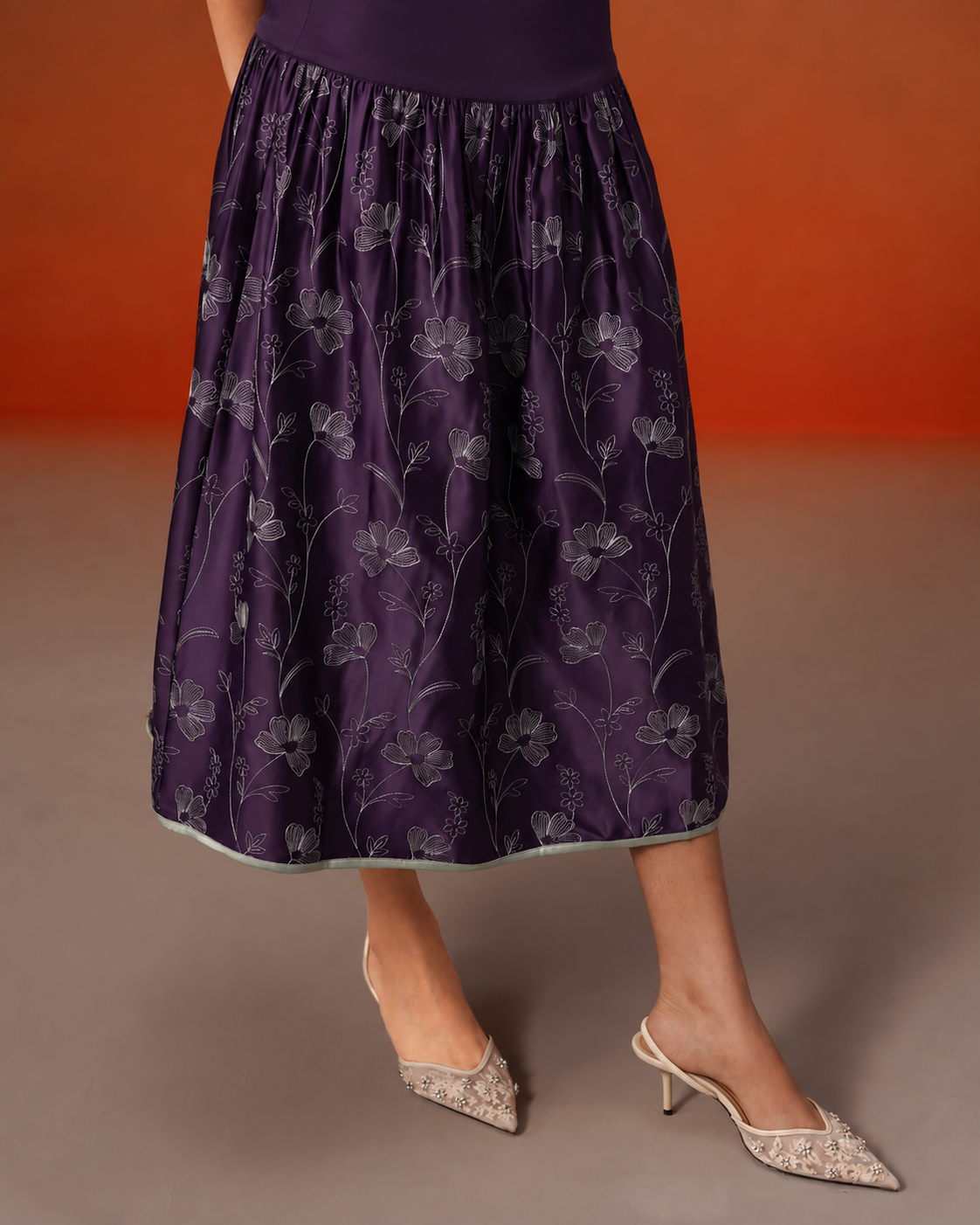 The Aurelia Plum & Sage Satin Skirt Set